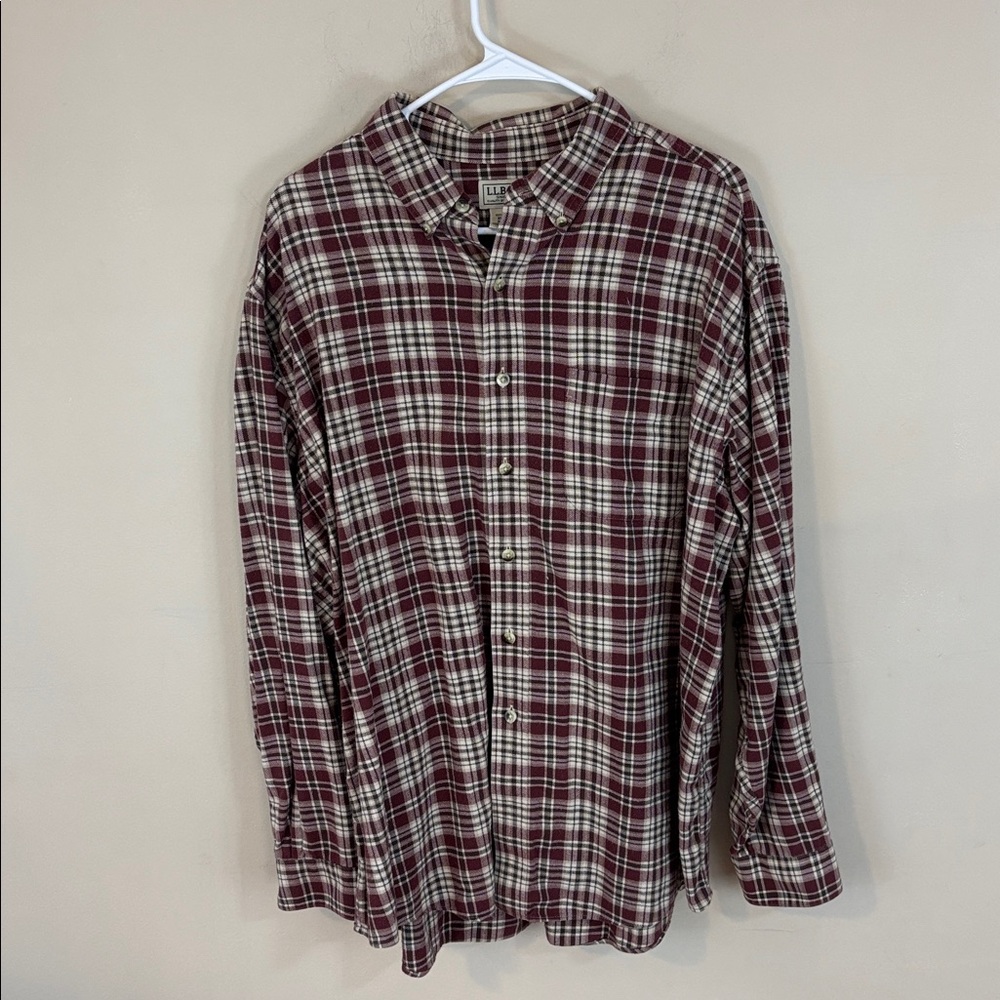 LL Bean Brown Plaid  Cotton Button Down Shirt Size XL Reg